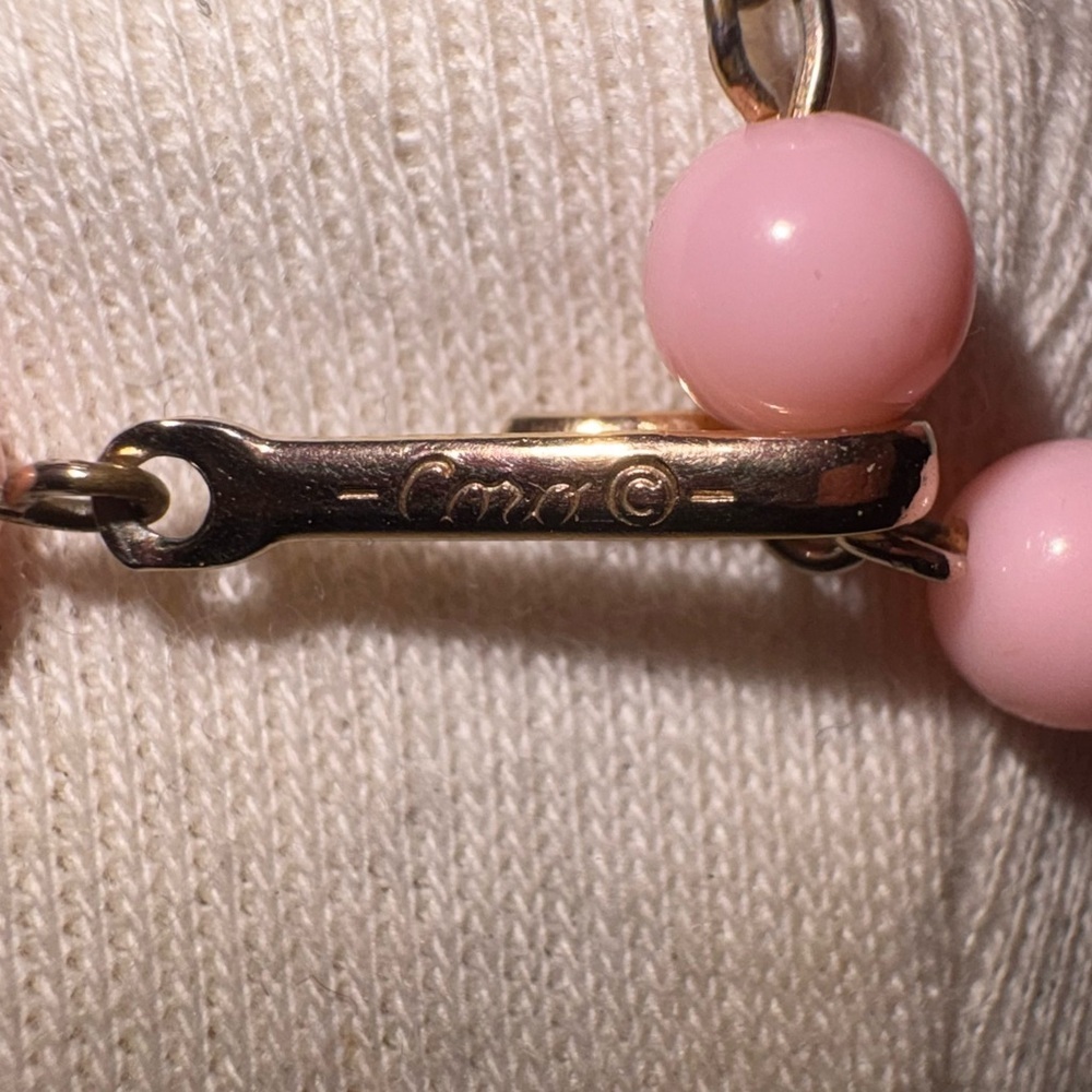 Vintage 1950s Coro Pink Enamel Gold Tone Basket Weave Necklace 16” adjustable - Picture 3 of 9
